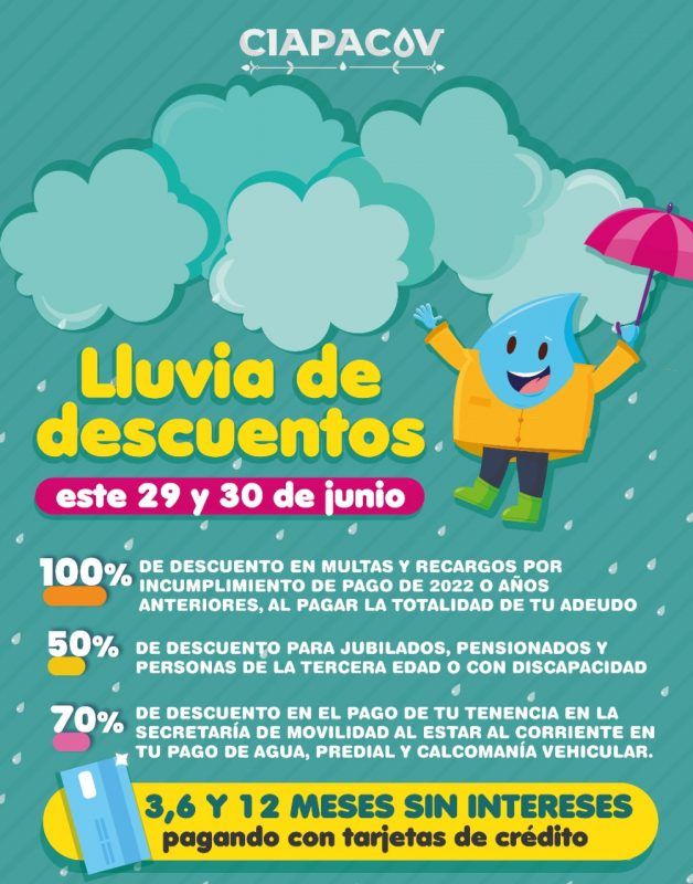CIAPACOV invita a sus usuarios a aprovechar una “Lluvia de descuentos” los días 29 y 30 de junio