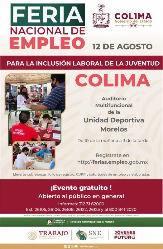 Gobierno de Colima realizará Feria de Empleo para las Juventudes