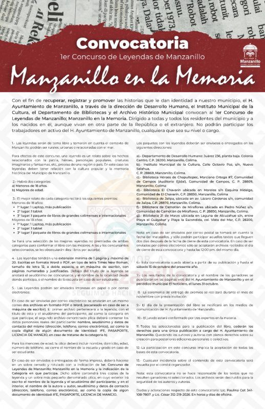 Ayuntamiento de Manzanillo premiará a los 6 autores de leyendas ganadoras