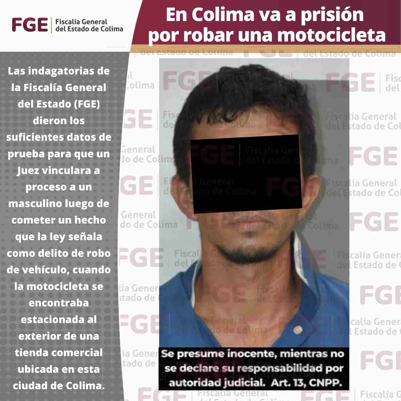 En Colima; Va a prisión por robar una motocicleta