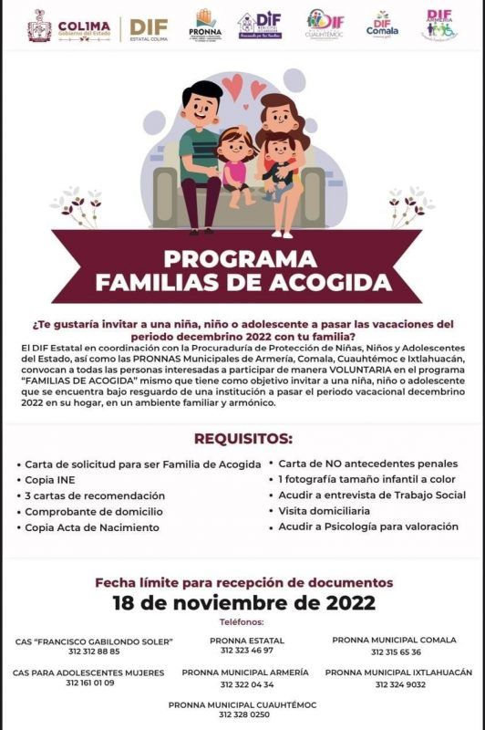 DIF Estatal Colima protege los derechos de las infancias y la adolescencia con el programa ‘Familias de Acogida’