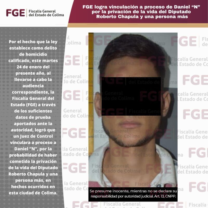 FGE logra vinculación a proceso de Daniel “N” por la privación de la vida del Diputado Roberto Chapula y una persona más
