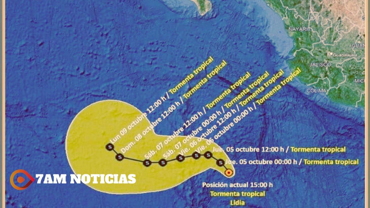 Ojo de la tormenta tropical Lidia se ubica al suroeste de Manzanillo