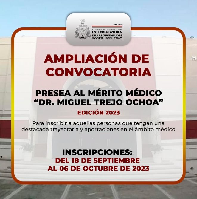 Hasta el 06 de octubre, inscripción de propuestas merecedoras a la Presea al Mérito Médico “Dr. Miguel Trejo Ochoa”
