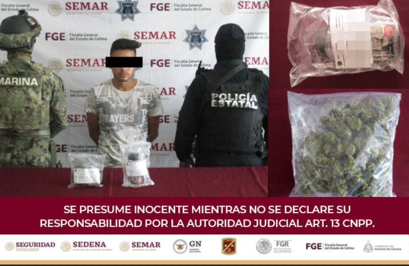 Secretaría de Seguridad Pública asegura a una persona con droga en el municipio de Colima