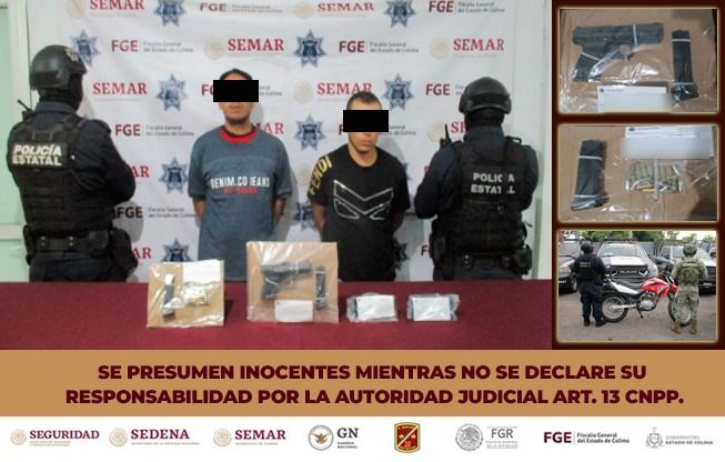 Policía Estatal de Colima detiene a dos personas por homicidio y les aseguran arma corta