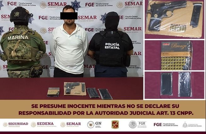 Policía Estatal de Colima asegura a una persona con arma corta y cartuchos útiles