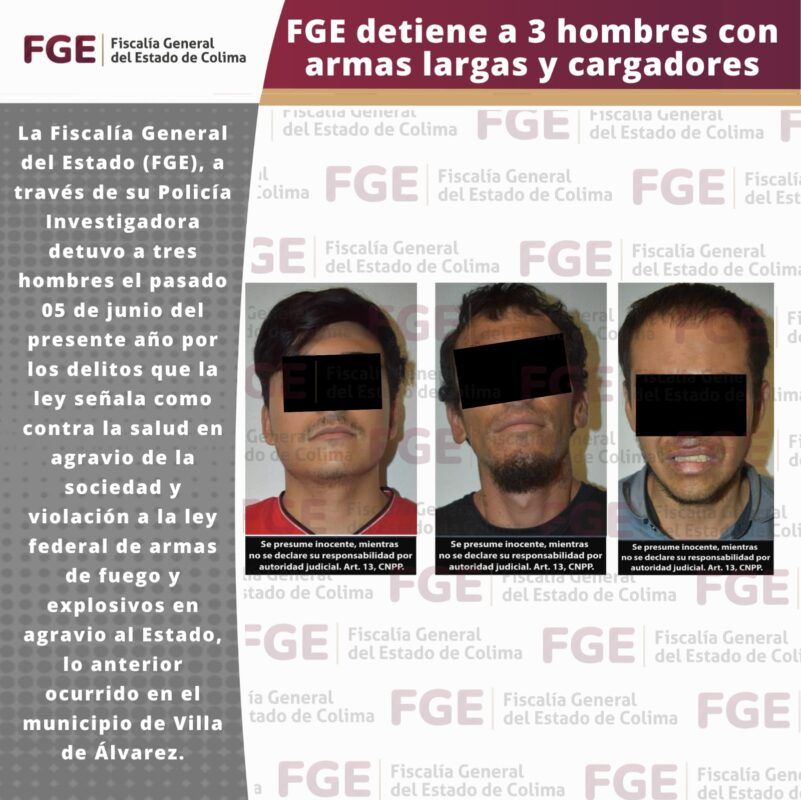 FGE detiene a 3 hombres con armas largas y cargadores