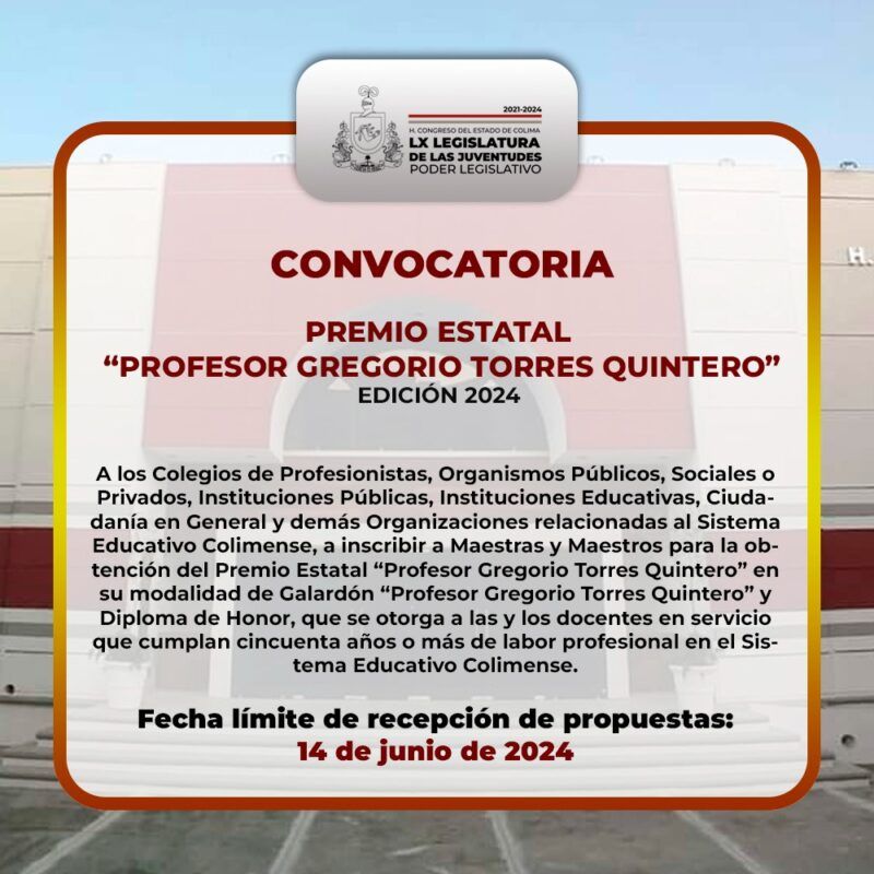 Este viernes 14 de junio, plazo para inscribir propuestas merecedoras al Premio “Prof. Gregorio Torres Quintero”