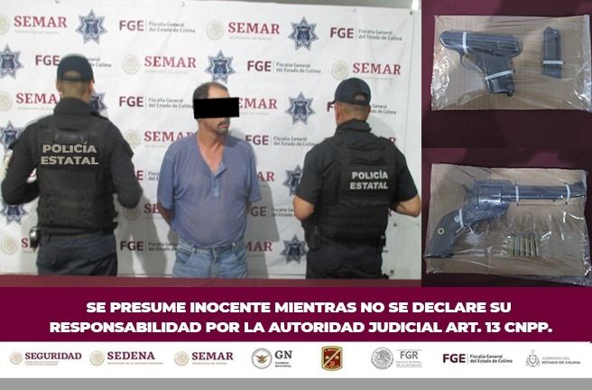 Policía Estatal de Colima detuvo a un hombre y le aseguran dos armas de fuego y cartuchos