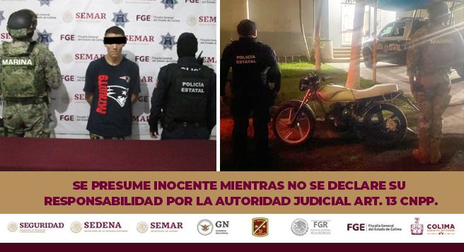 Detiene Policía Estatal de Colima a un masculino, asegurándole moto con reporte de robo