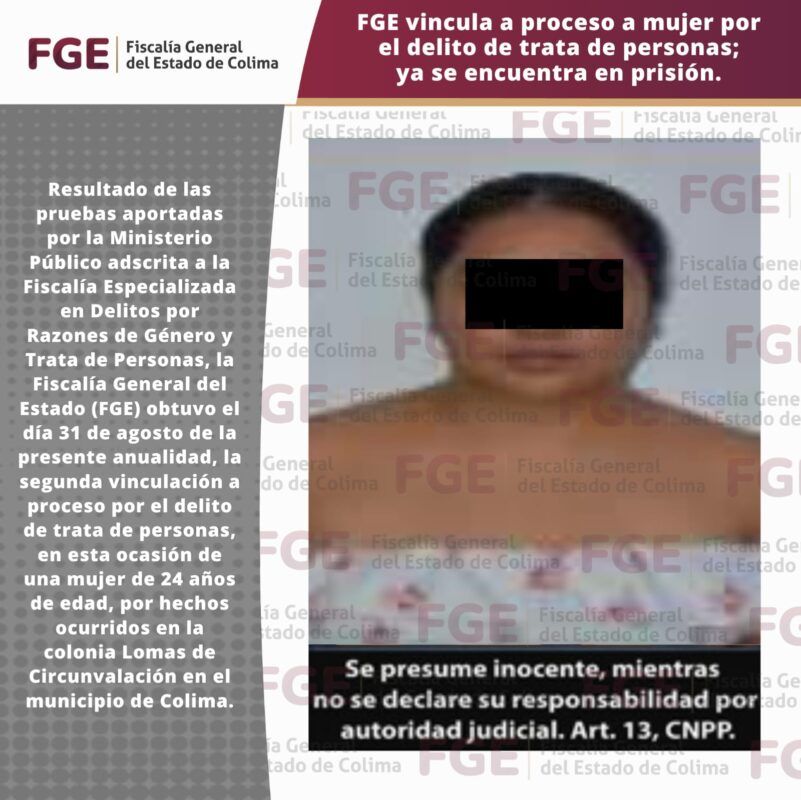 FGE vincula a proceso a mujer por el delito de trata de personas; ya se encuentra en prisión