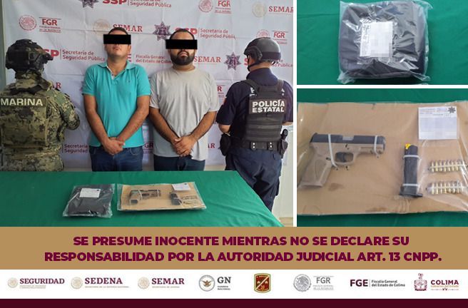 Policía Estatal y Marina detienen en Tecomán a dos hombres, por violación a la Ley Federal de Armas de Fuego y Explosivos