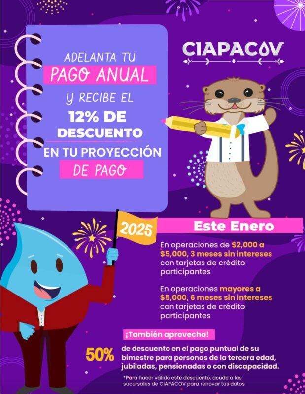 Quedan 2 semanas para aprovechar el 12% de descuento en el pago anual adelantado en el servicio de agua de CIAPACOV