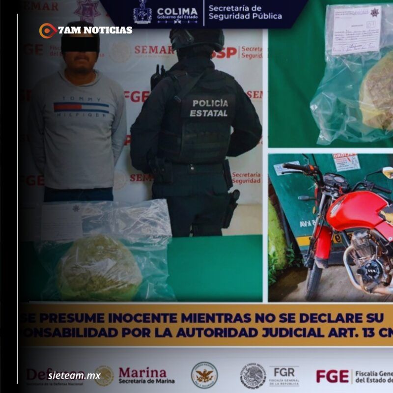 SSP: Policía Estatal de Colima detiene a individuo por delito contra la salud