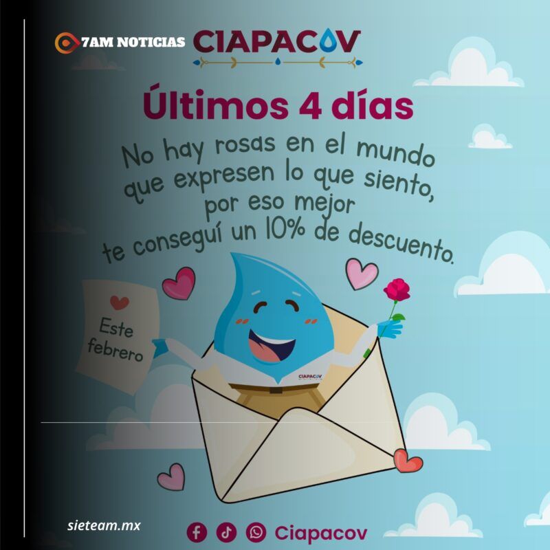 Últimos días para aprovechar el 10% de descuento en el pago anual adelantado del servicio de agua en CIAPACOV