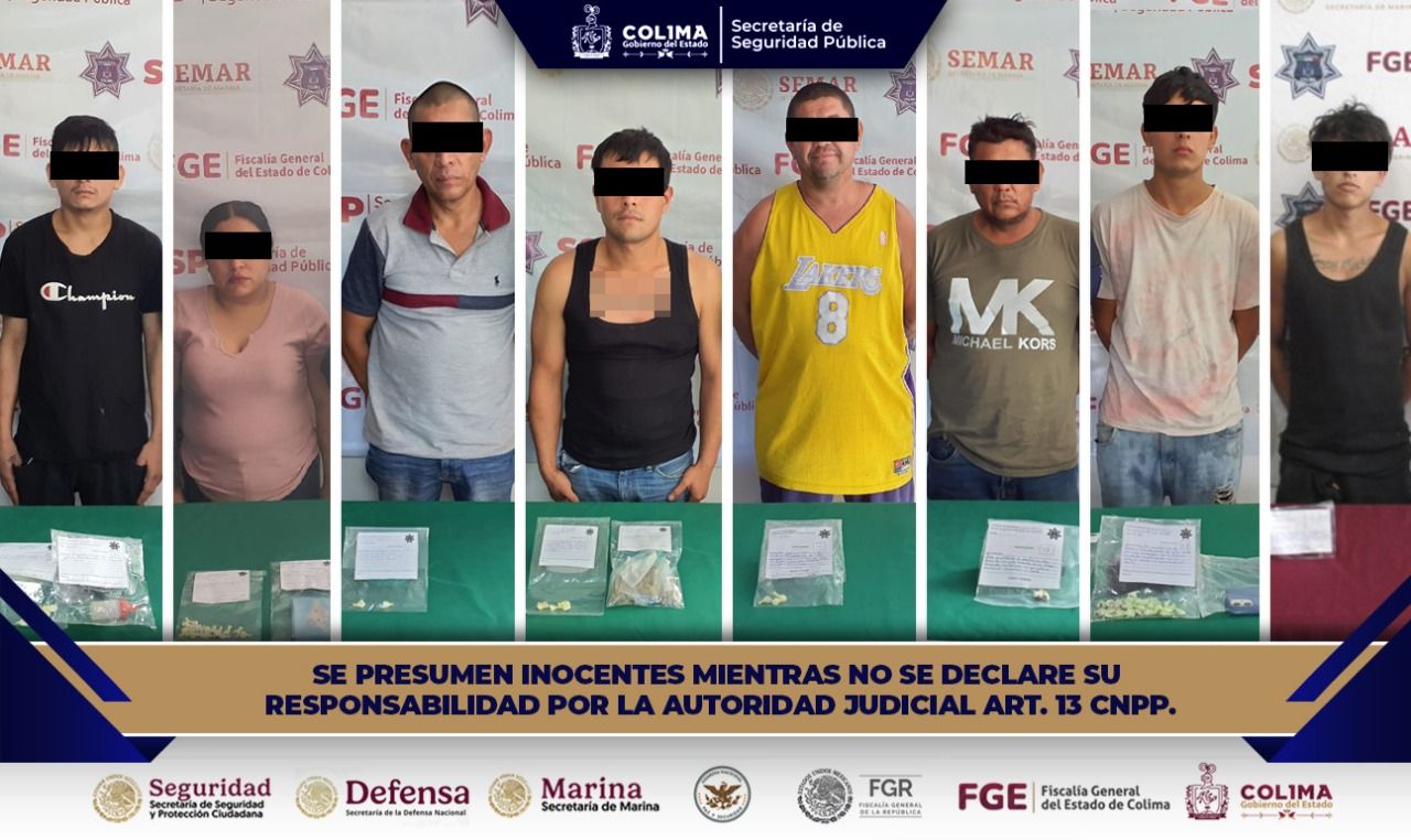 SSP informa detención de 8 personas por delitos contra la salud, en los municipios de Colima y Tecomán