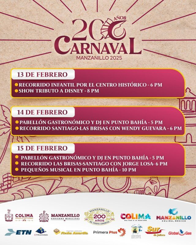 Este fin de semana vive la fiesta del Carnaval de Manzanillo “200 años del Puerto”