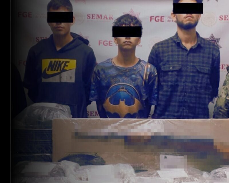 Secretaría de Seguridad Pública y Marina detienen a tres masculinos por delito federal y contra la salud