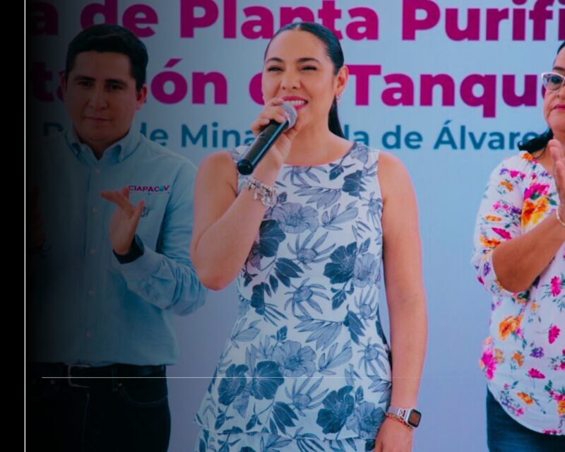 Indira Vizcaíno y Ciapacov entregan planta purificadora y tanque elevado en Real de Minas; beneficiará a más de 6 mil personas