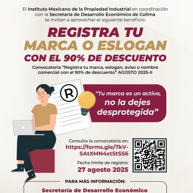 Gobierno del Estado de Colima invita a registrar tu marca o eslogan con 90% de descuento