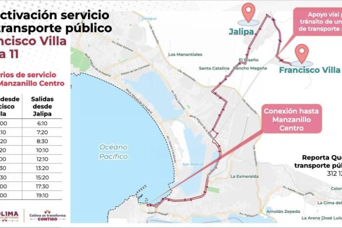 Subsemov realiza acciones para restablecer regularidad y operatividad de la ruta 11 en Manzanillo