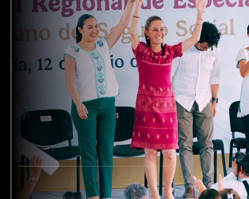 Indira Vizcaíno y Claudia Sheinbaum colocaron la primera piedra del Hospital Regional de Especialidades del IMSS Manzanillo